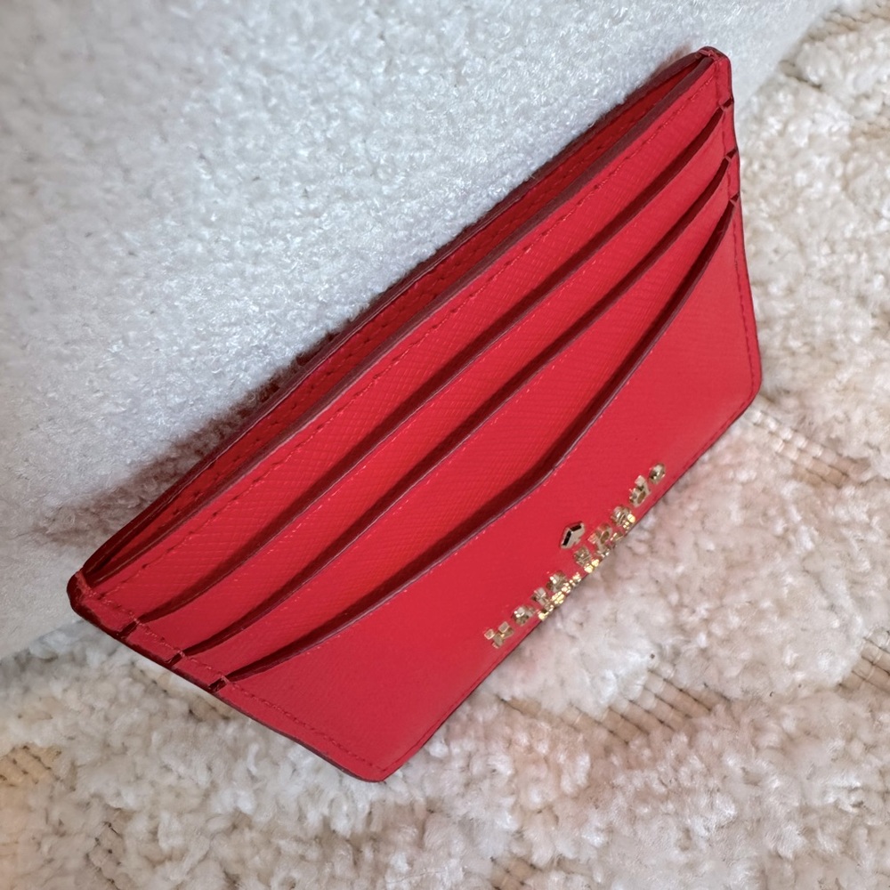 KATE SPADE Red Card Case Leather Card Holder Mini Wallet Valentines Gift for Her - Picture 2 of 4
